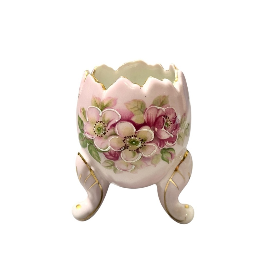 Inarco Vintage 1962 Three Footed Porcelain Egg Vase Pink/Green